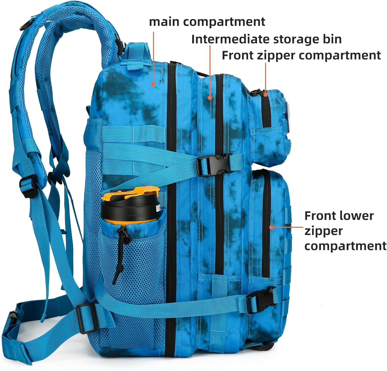 45L Tactical Assault Backpack 3 day assault pack with Molle Waterproof backpack Rucksack for Tactical Backpacks (Blue water pattern) - Image 4