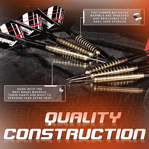 Miniatura 4 de Franklin Sports Juego de dardos de punta de acero, paquete de 6 dardos de acero de 0.63 oz, vuelos estándar extraíbles de nailon y barriles de
