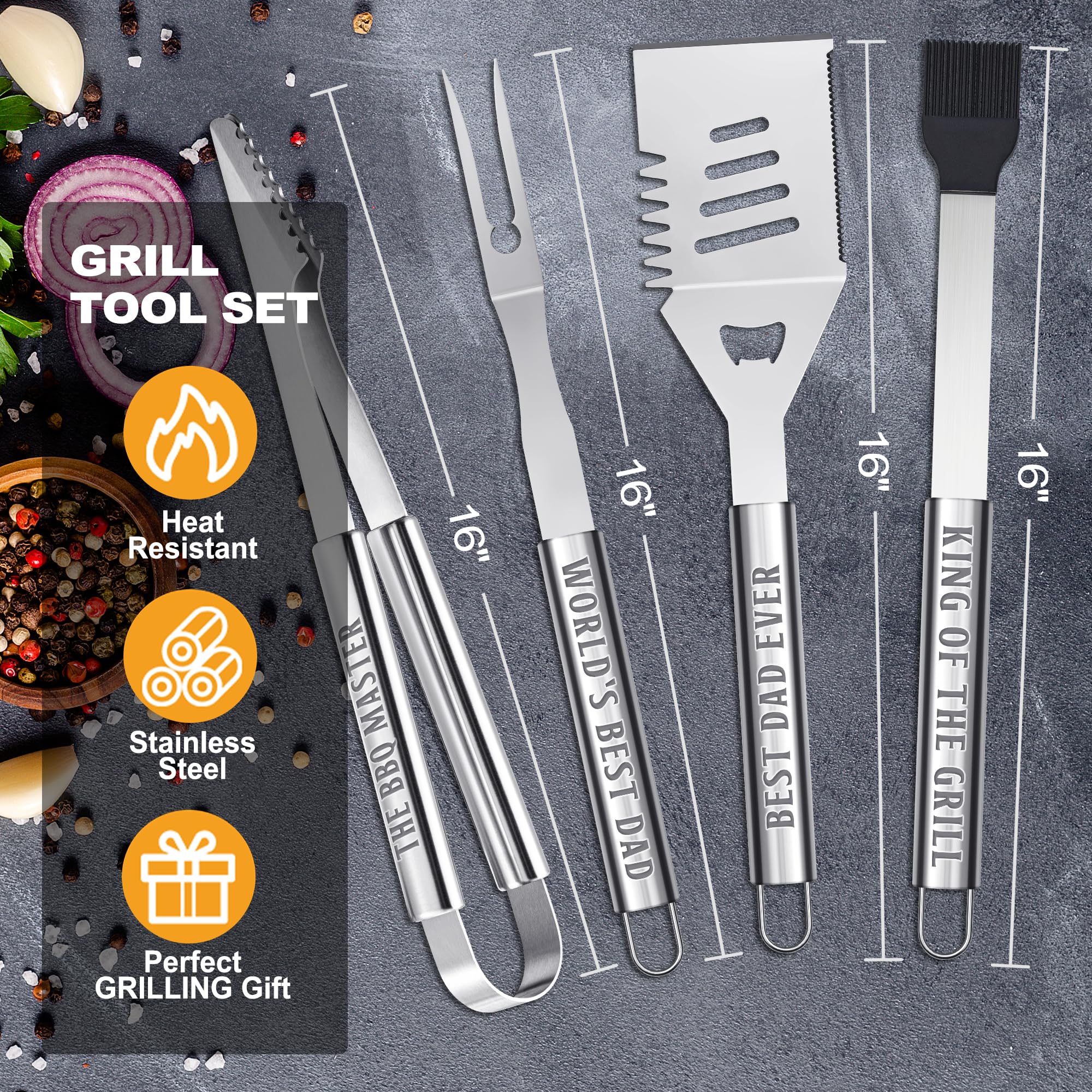 Regalos para papá de parte de su hija, accesorios de parrilla para papá, Navidad, juego de parrilla de acero inoxidable resistente, herramientas para parrilla al aire libre con funda de aluminio 7