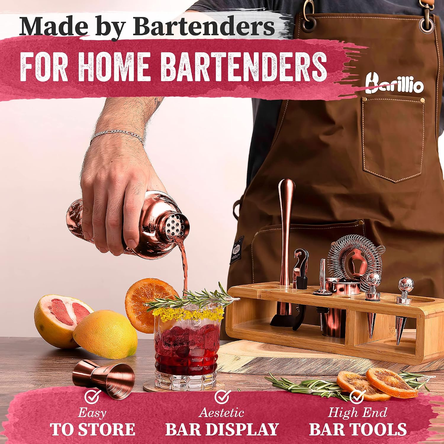 Up To 40% OFF Copper 23-Piece Bartender Kit Cocktail Shaker Set by BARILLIO: Stainless Steel Rose Gold Bar Tools With Sleek Bamboo Stand, Velvet Carry Bag & Recipes Booklet Lowest Price Copper 23-Piece Bartender Kit Cocktail Shaker Set by BARILLIO: Stainless Steel Rose Gold Bar Tools With Sleek Bamboo Stand, Velvet Carry Bag & Recipes Booklet
