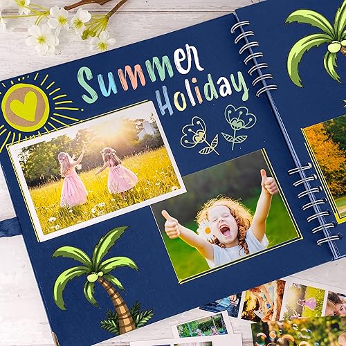 Vista 160 de Bstorify Álbum de recortes de 10 x 10 pulgadas, 70 páginas, protectores de esquina de papel kraft grueso negro, cierre de cinta, ideal para tus