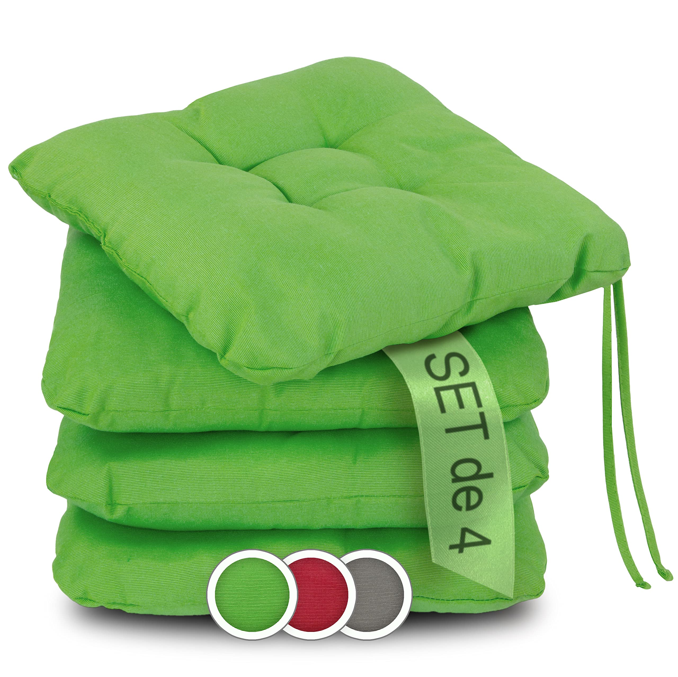 ZOLLNER 4 mullidos Cojines para Silla, 38x38x6 cm, Verde, Interior y Exterior