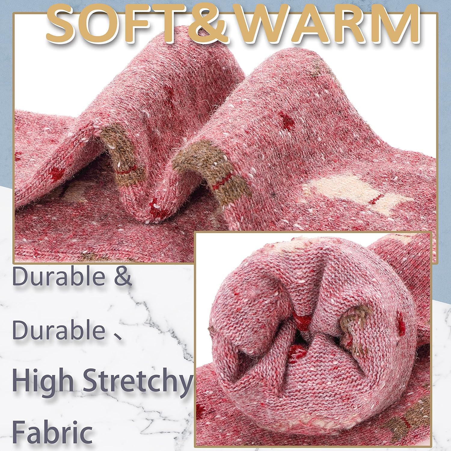 EBMORE 5 Pairs Merino Wool Socks for Women Thermal Warm Thick Winter Hiking Knit Cozy Crew Duty Work Soft Socks for Ladies - Image 5