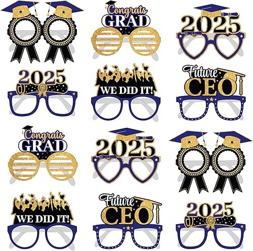 Miniatura 8 de KatchOn, Gafas de graduación azules y doradas 2025  Paquete de 12  Gafas de graduación, decoraciones de graduación 2025  Accesorios de cabina de