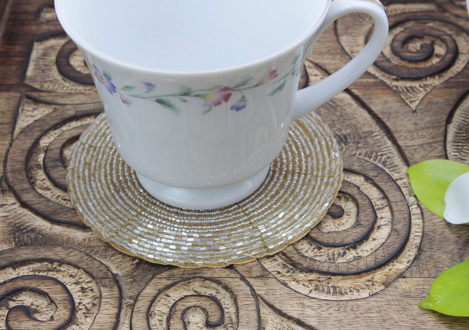 COTTON CRAFT Glitz Handmade Beaded Coaster - 8 Pack - 4 inches - Champagne
