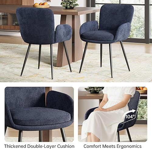 Miniatura 3 de VKNOW Juego de 2 sillas de comedor modernas, sillas de comedor tapizadas con reposabrazos, sillas de cocina con respaldo ergonómico curvado para