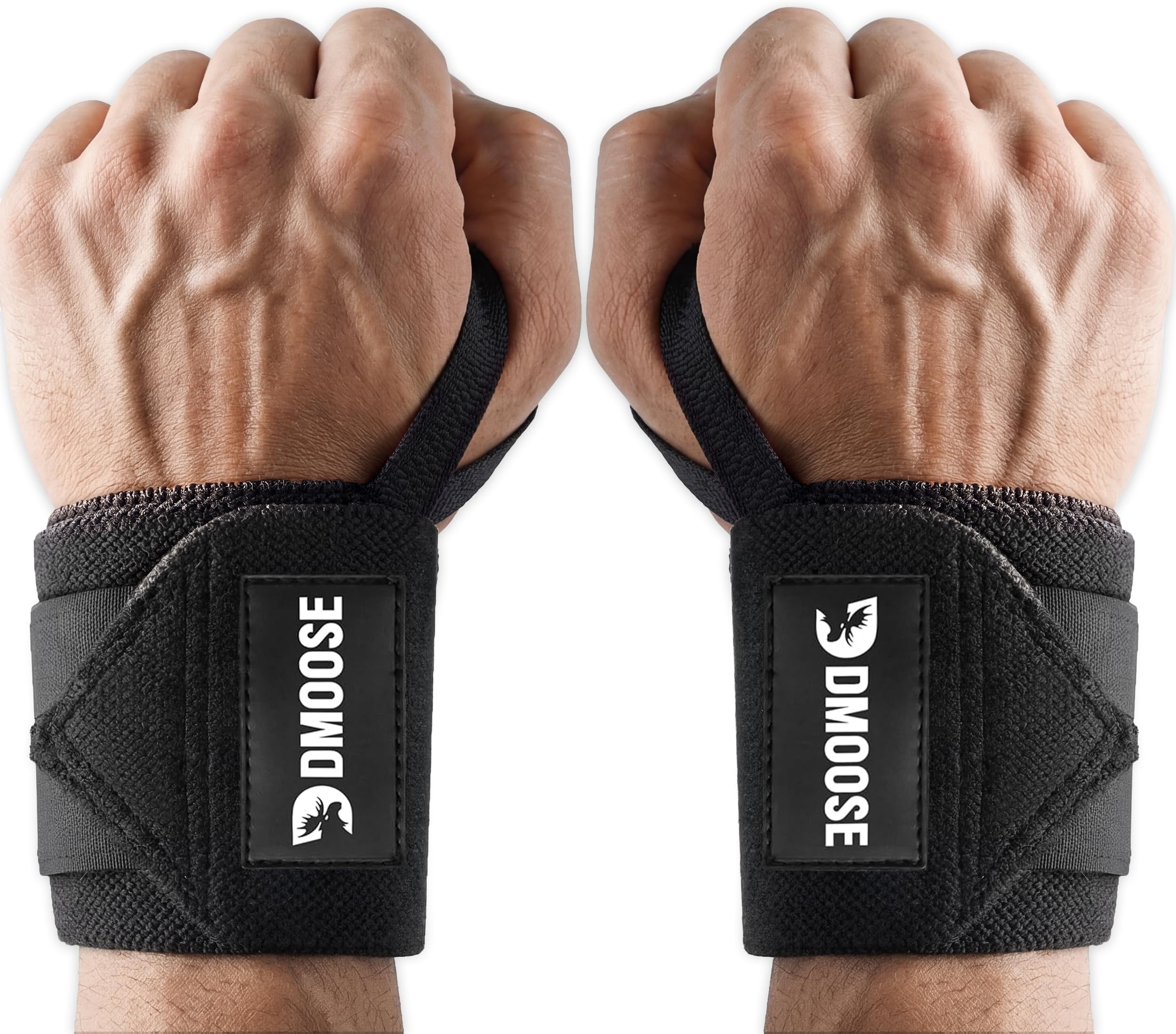 DMoose Fitness Wrist Wraps for Weightlifting 18" - Heavy Duty Gym Wrap with Hand Thumb Loop for Support & Pain Relief, USPA Approved Powerlifting, Weight Lifting Wrist Straps for Men & Women Work Out