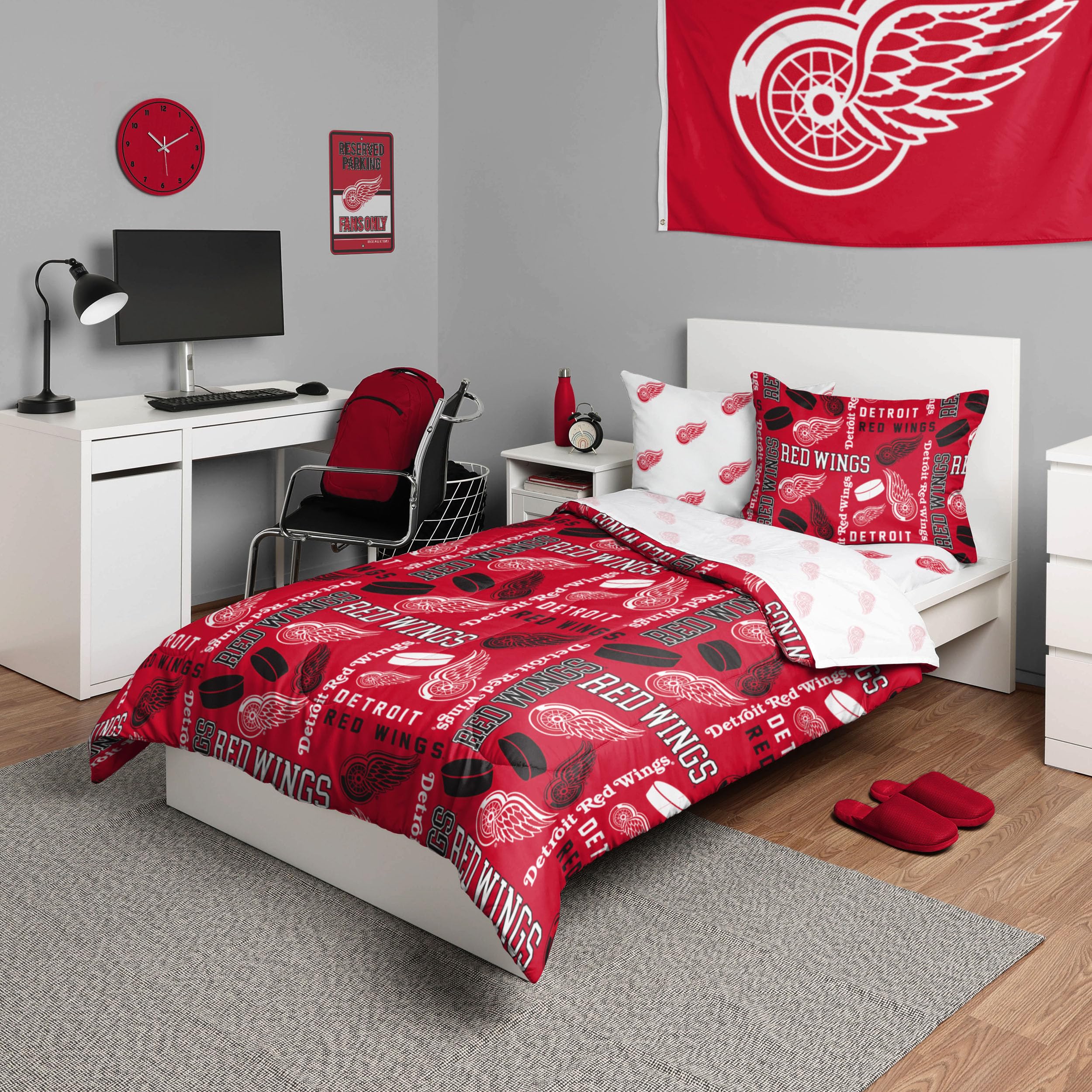 Parure de lit Detroit Red Wings FOCO lit jumeau 5 pièces anti-plis facile à laver