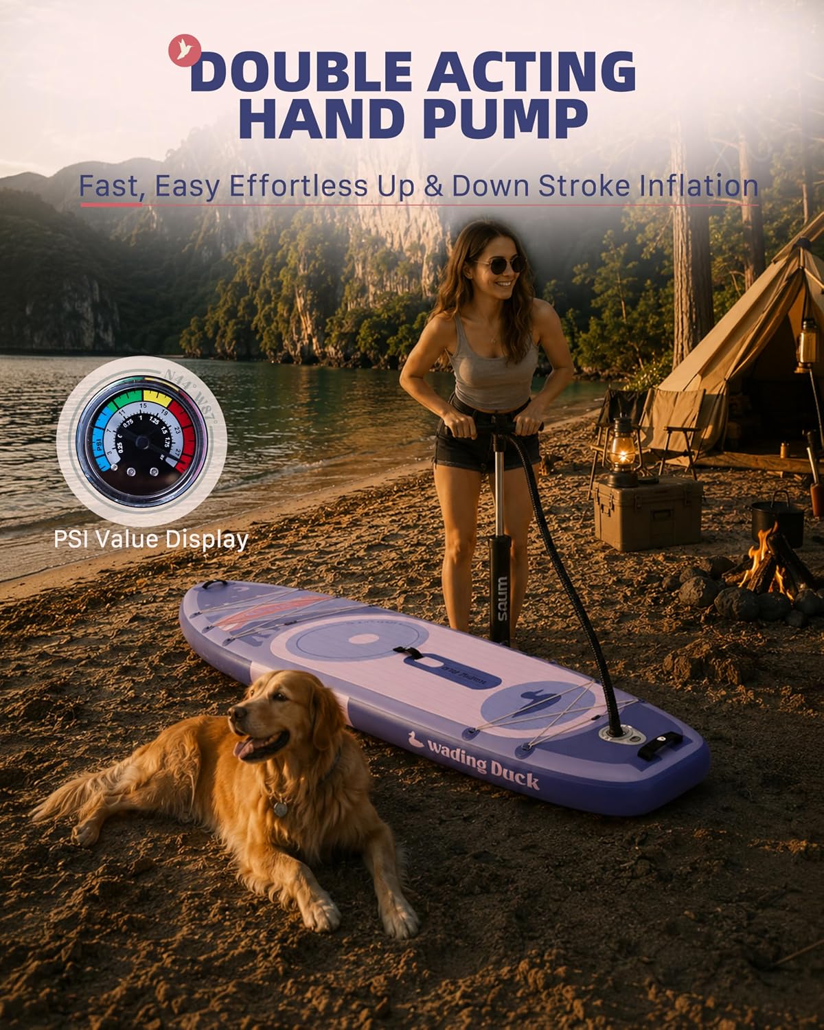 11'6"*35" Extra Wide Inflatable Stand Up Paddle Board, 450lb Capacity SUP with Center Fin for Beginners, Includes Adjustable Paddle, Pump, Backpack & Non-Slip Deck for Camping, RV & Adventure image 5