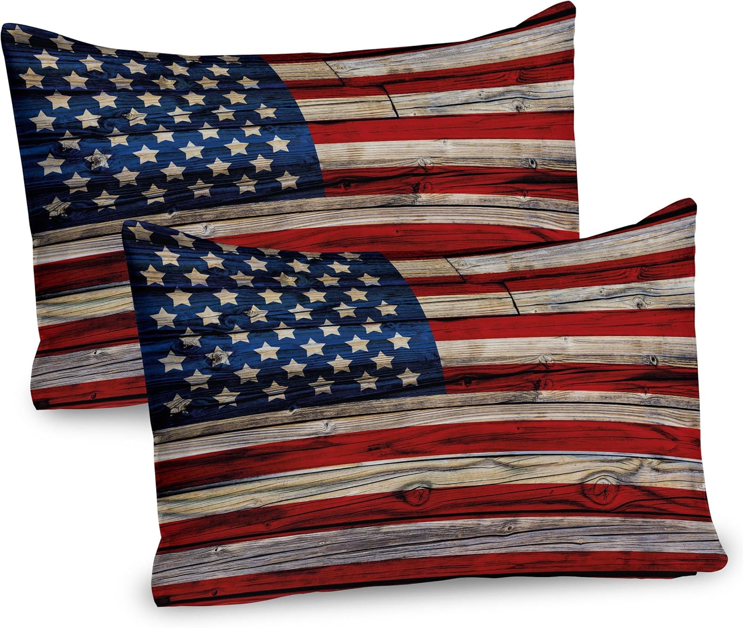 Ambesonne 4th of July Pillow Sham Set of 2, Wooden Planks Painted as United States Flag Patriotic Country Style, Quality Microfiber Bedding Item for All Seasons, 36" x 20", Red Beige Navy Blue