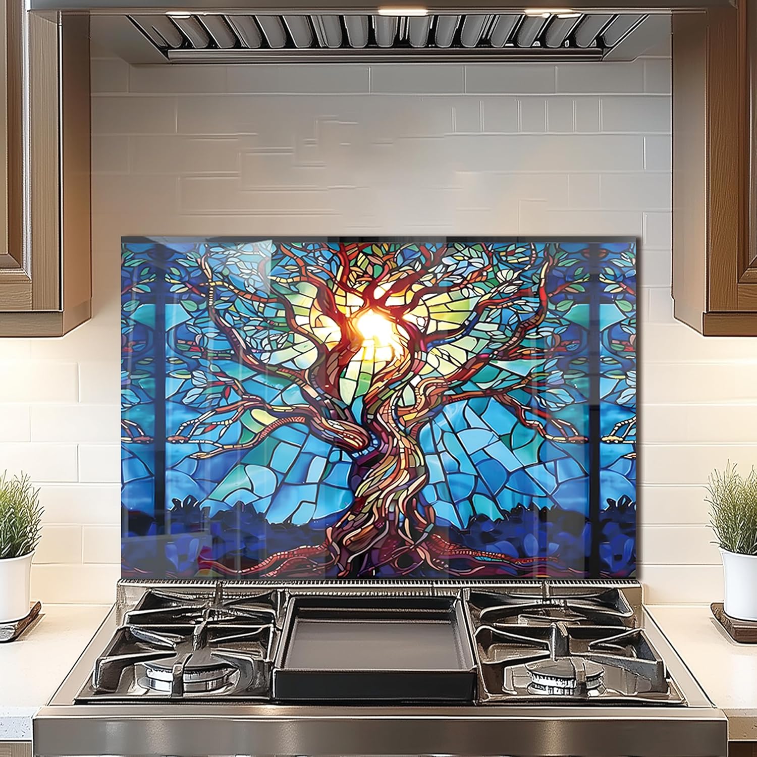 DAIFURONGE Tempered Glass Backsplash For Kitchen Behind Stove,Stove Backsplash Top Cover,Easy to Clean Glass Splashback, Sink Cover Splash Guard,Home Kitchen Wall Decor (30"x20"(76.2x50.8cm))