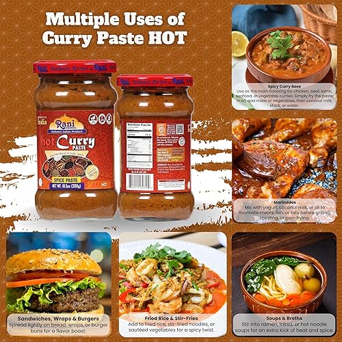 Miniatura 3 de Pasta de curry Rani CALIENTE (pasta de especias) tarro de vidrio de 10.5 onzas (10.58 oz)  Sin colores  Totalmente natural  Sin OMG  Kosher  Vegano