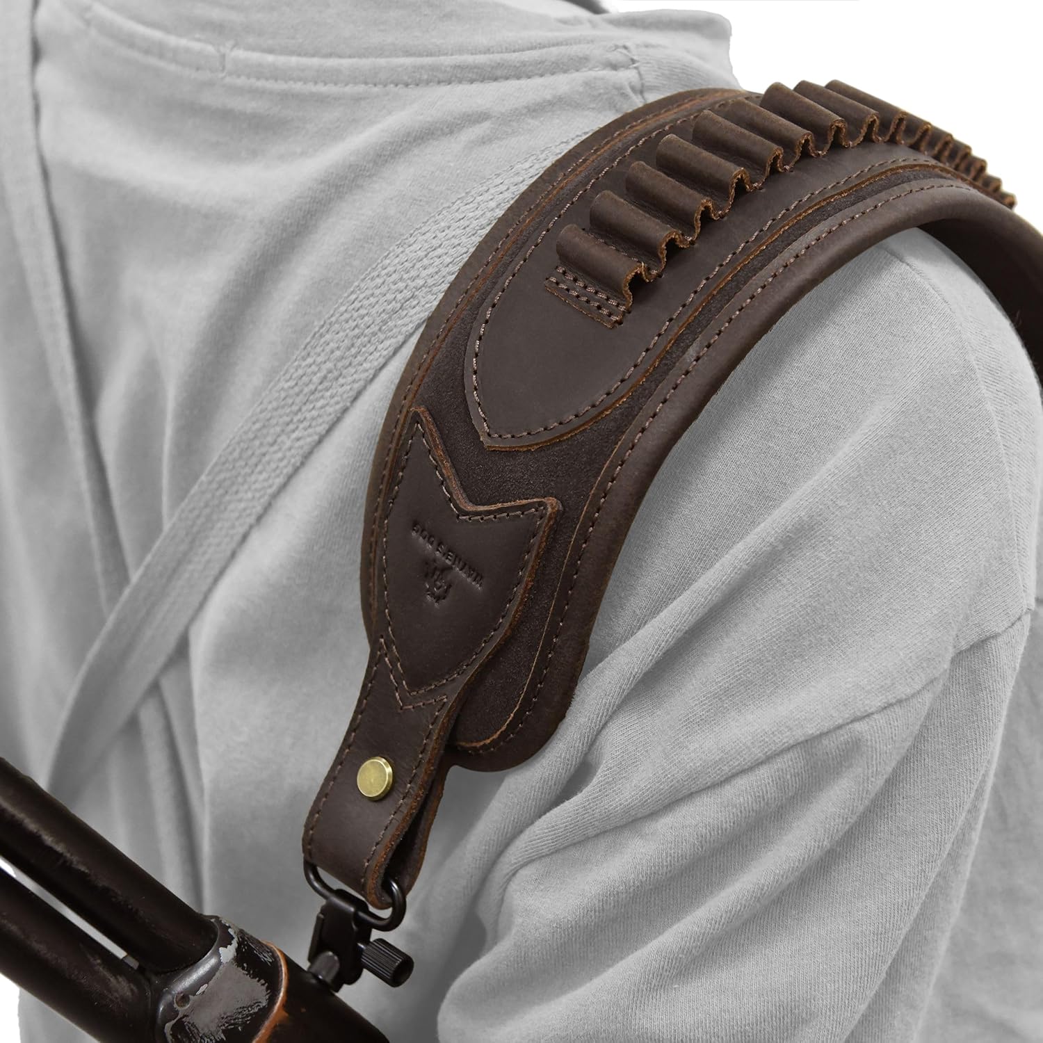 Tas Trost Handmade Leather Rifle Sling Adjustable Gun Strap Ammo Holder for Shooting.30-30 .45-70 .308 .22LR 12GA