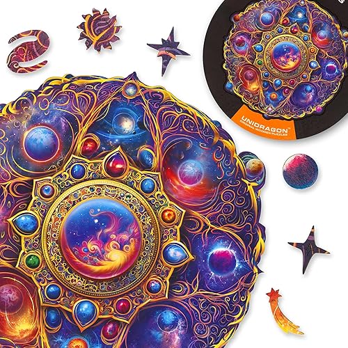 UNIDRAGON Rompecabezas de madera original Mandala Space Dreams tamaño mediano 9.8 x 9.8 pulgadas (9.8 x 9.8 in) rompecabezas para adultos y niños