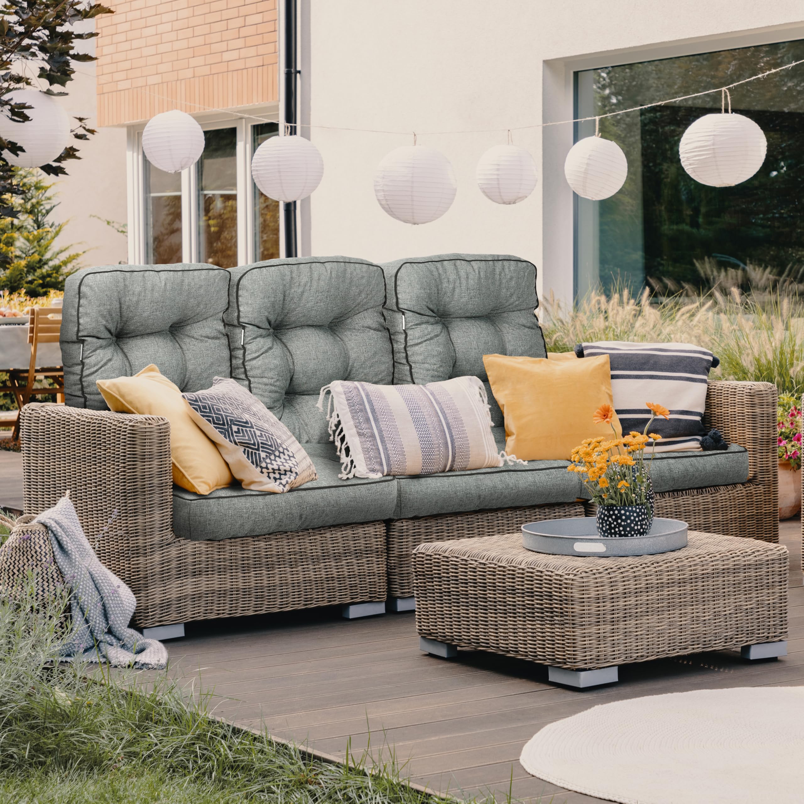 Bankauflage für Gartenmöbel, Gartenbank, Polsterauflage für Hollywoodschaukel, Auflagen für Gartenschaukelkissen, Sitzkissen, Stuhlauflage, Indoor/Outdoor - Grau - 180 cm (3 x 60 cm)