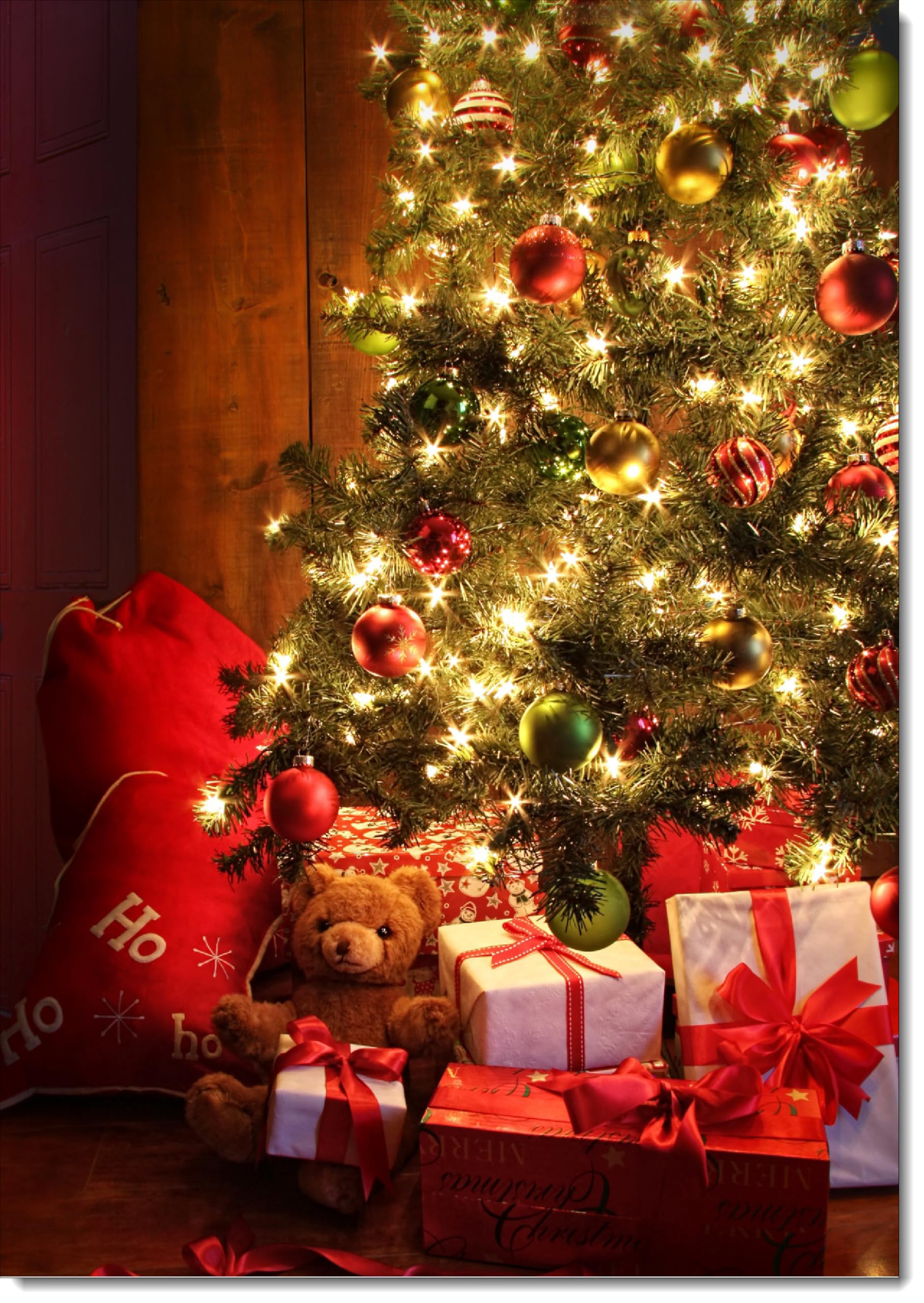 doodlecards Blank Christmas Card Teddy by Christmas Tree Large A4 Size Christmas Card with Plain Envelope