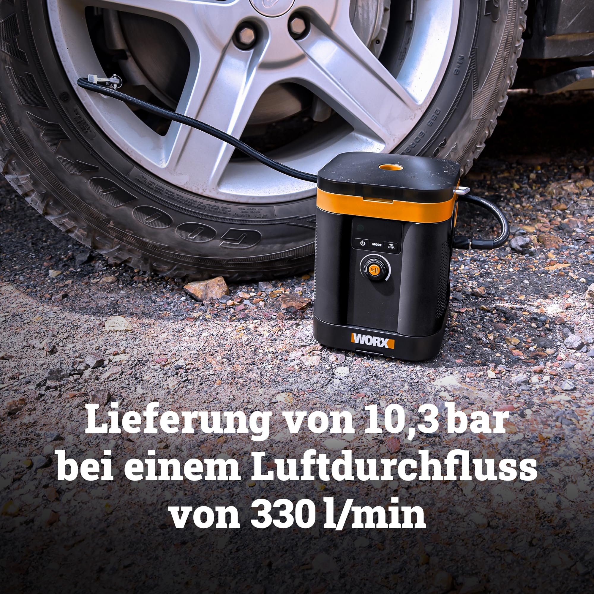 WORX WX098.9 Akku-Kompressor 20V, Multifunktions-Luftpumpe mit Hochdruck & Hochvolumen, Digitaldisplay, LED-Licht, max. 10,3 bar / 150 PSI, PowerShare kompatibel, ohne Akku & Ladegerät