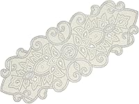 COTTON CRAFT Mila Scroll Handmade Beaded Table Runner 13x36 Ivory Silver - Halloween Thanksgiving Christmas Fall Decor