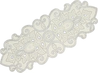 COTTON CRAFT Mila Scroll Handmade Beaded Table Runner 13x36 Ivory Silver - Halloween Thanksgiving Christmas Fall Decor