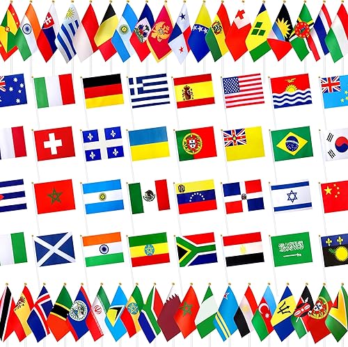 226 banderas internacionales del mundo pequeñas banderas de mano en palo, banderas de todos los países, 8.2 x 5.5 pulgadas