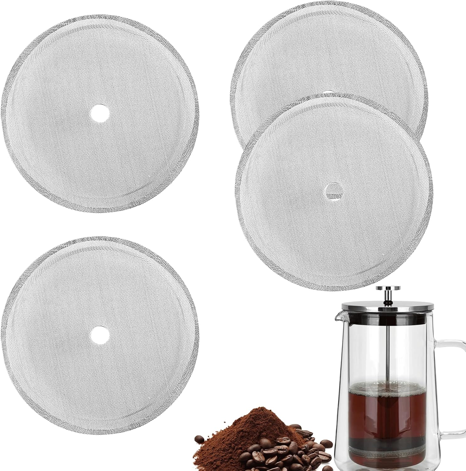 4-Pack Stainless Steel Replacement Cafetiere Filter Mesh Screen - 4 Inch Coffee Filter, for 34oz/1000ml Coffee and Tea Makers