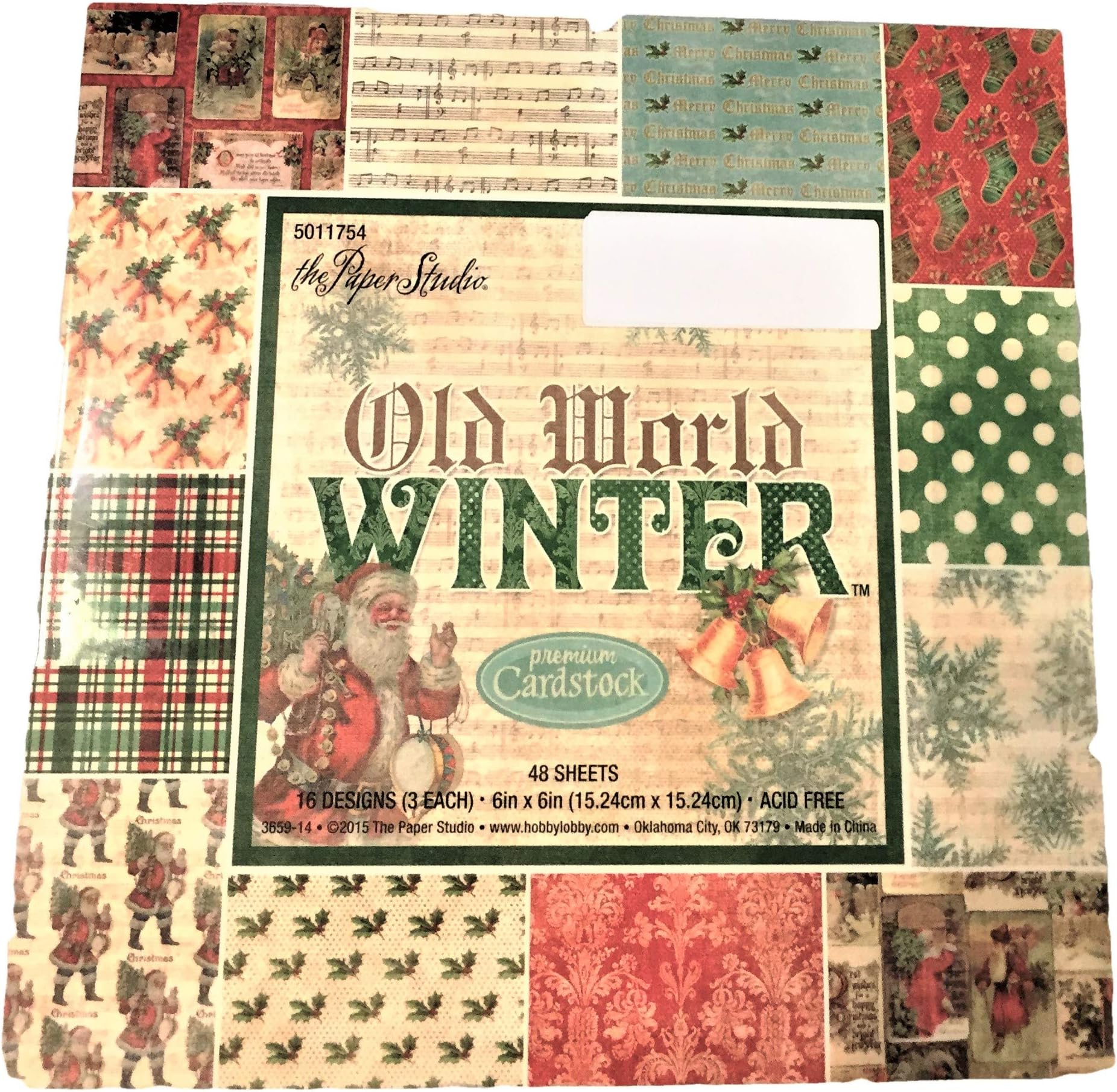 Old World Winter Christmas Paper Pack 6" X 6" Scrapbook Cardstock Paper Bells, Dots, Stockings, Nostalgia