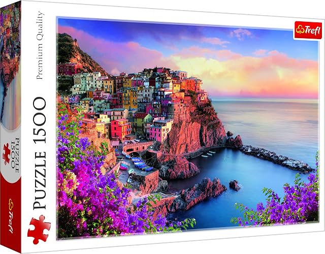 Trefl, Puzzle, Vista de Manarola, de 1500 Piezas, Paisaje, Italia, Cinco Tierras, Vacaciones, Vista romántica