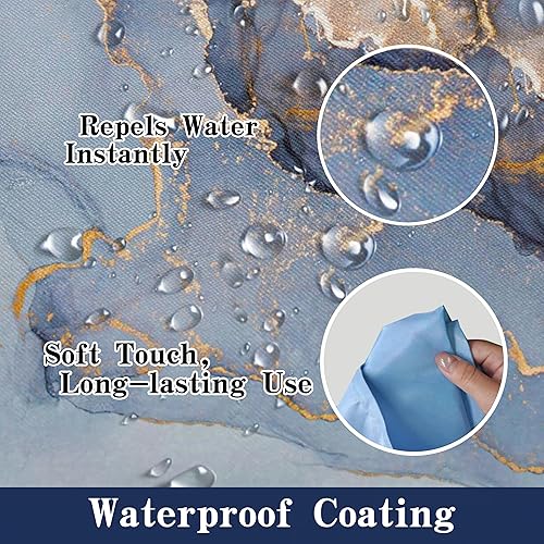 Miniatura 4 de Domoku Cortina de ducha de tela de mármol para decoración de baño, moderna, estándar de lujo, impermeable, lavable, 72 x 78, azul, azul cielo dorado