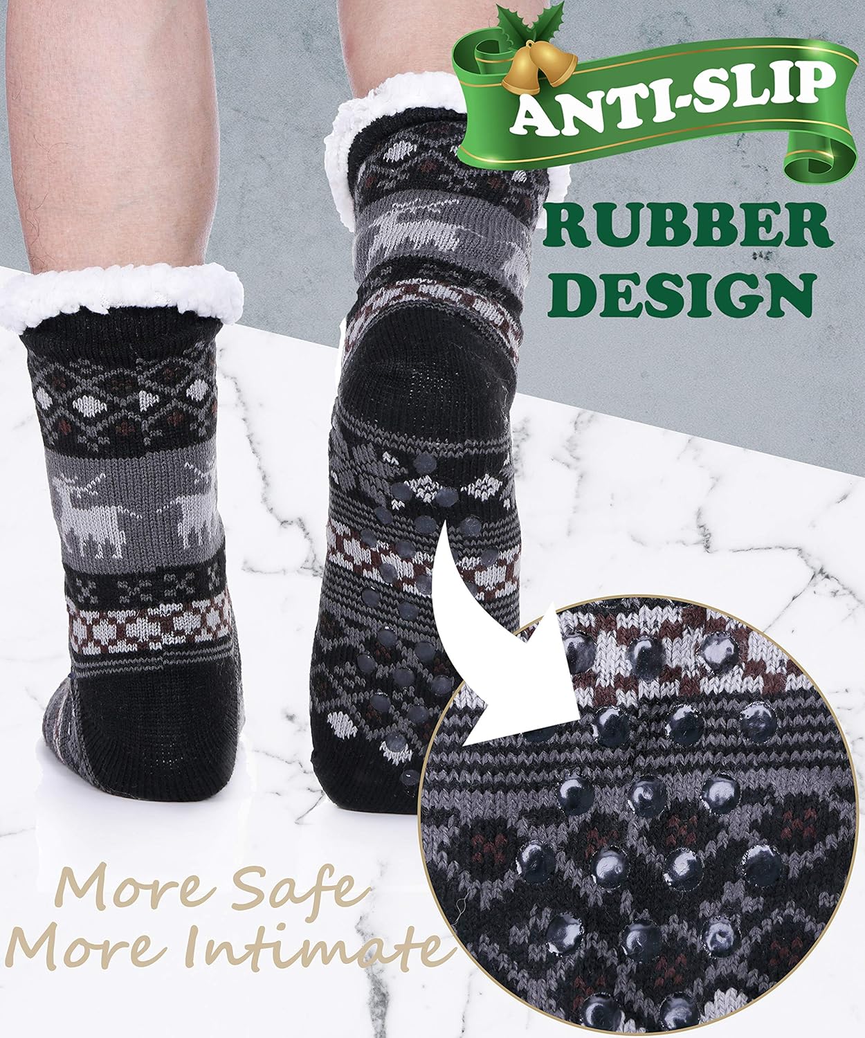 EBMORE Mens Slipper Fuzzy Socks Fluffy Winter Cabin Cozy Warm Soft Fleece Thick Comfy Gift Socks with Grips - Image 5