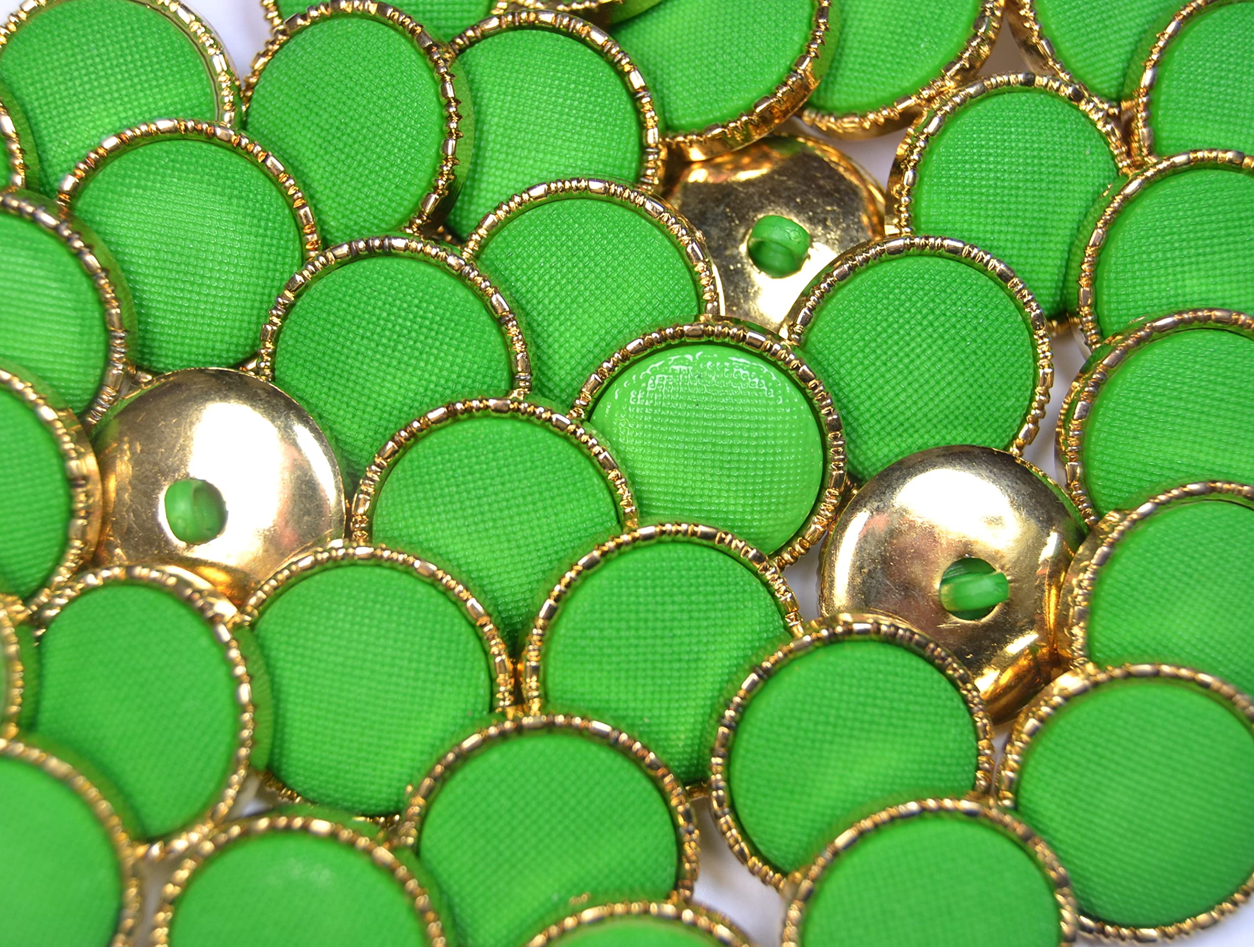 celloexpress Mock Fabric Gold Imitation Cover Shank Buttons - Dressmaking & Sewing Crafts (Green - 20mm, Pack of 100)