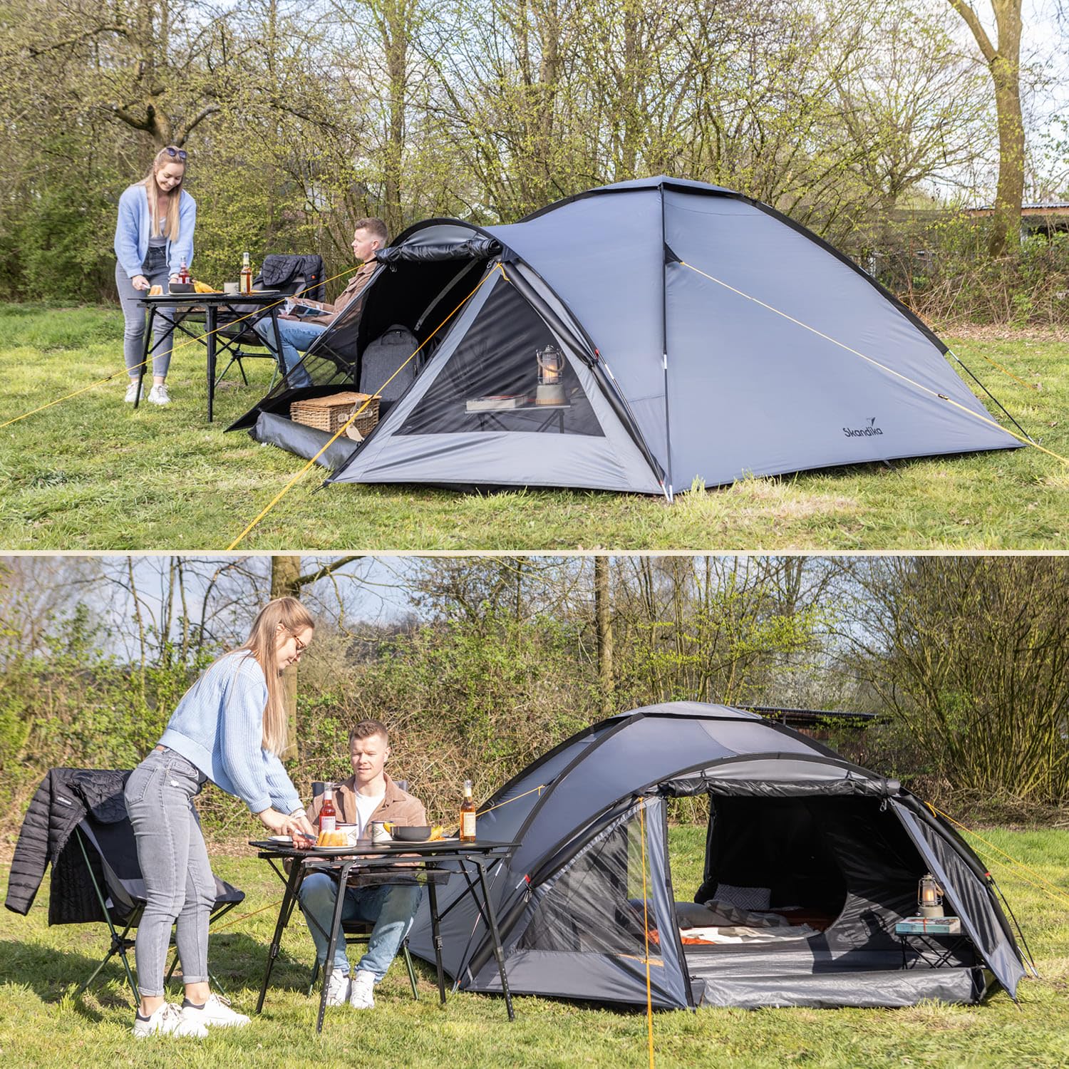 Skandika Dale 4/3 Personas | Tienda de campaña cúpula, tecnología Sleeper, Impermeable 3000 mm, 2 entradas, mosquitera | Tienda iglú