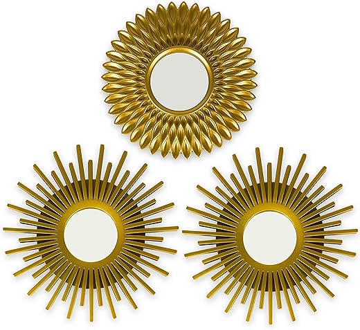 BONNYCO Gold Mirrors for Wall Pack of 3 Round Wall Mirrors Bedroom Room and Home Decor | Espejos Decorativos de Pared Sala Dormitorio | Modern Minimalist Decor Vintage and Chic Gifts for Women Mums