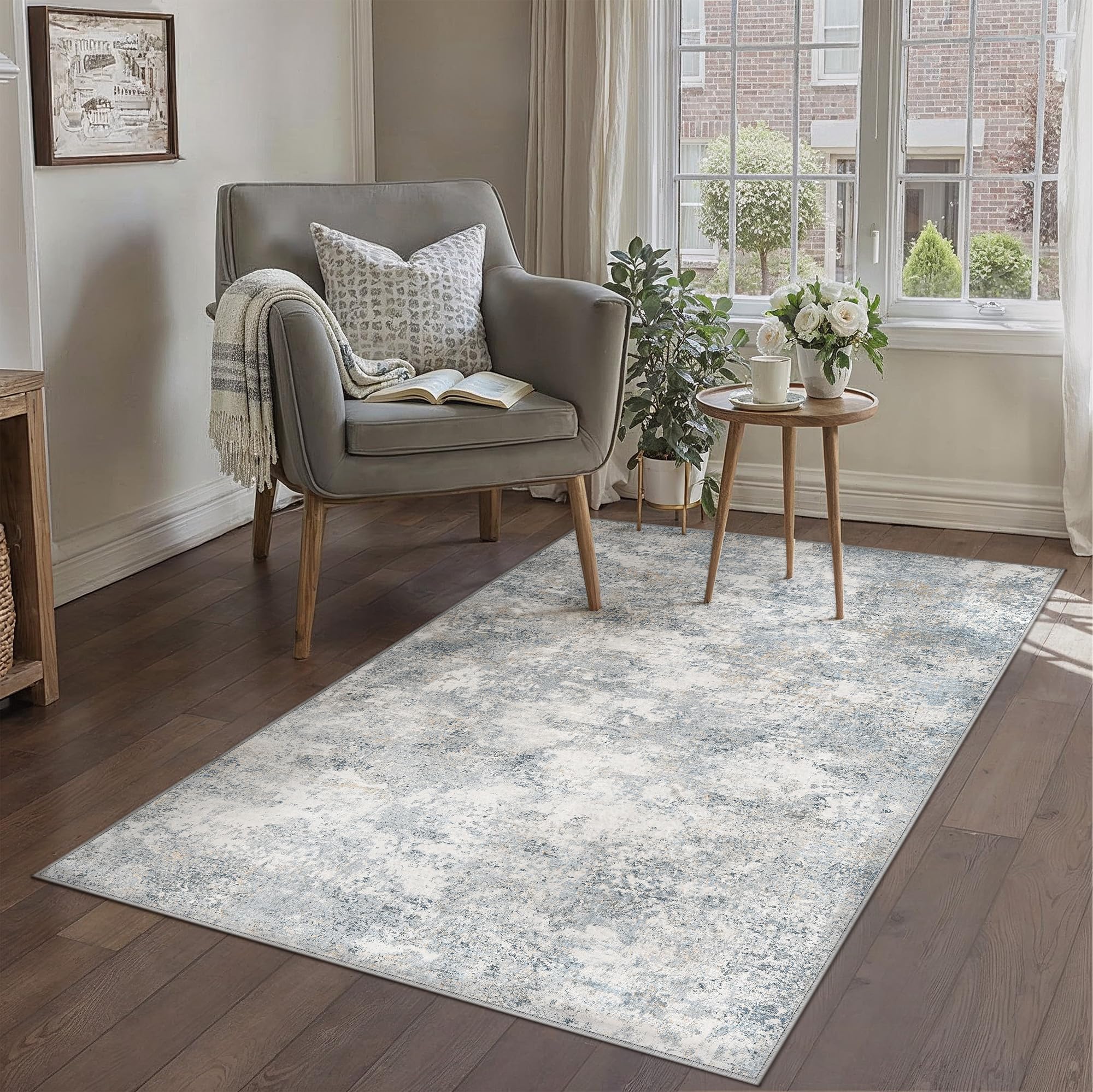 PureCozy Blue Gray Area Rug 4x6 Modern Abstract