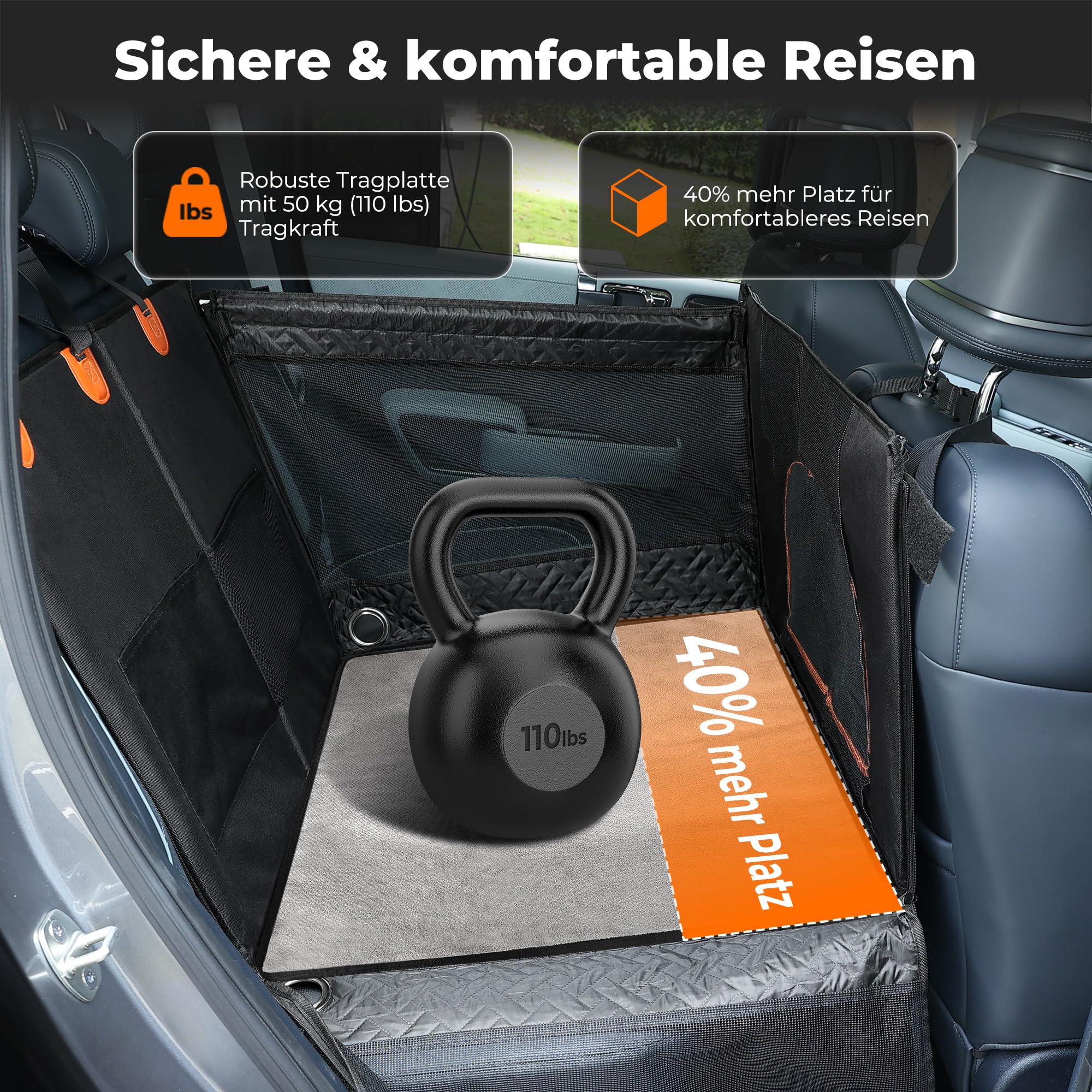 KYG großer Hunde autositz für mittelgroße bis große Hunde mit Matte, wasserfeste Rücksitz-Extender-Abdeckung mit 3 Mesh-Fenstern, zusammenklappbarer Autositz für Hund für Autos/SUVs/Trucks