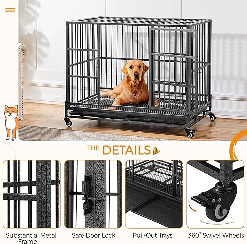 Miniatura 5 de Yaheetech Jaula de perro plegable resistente de 42 pulgadas para perros medianosmedianos con puertas doblesbandejas extraíbles