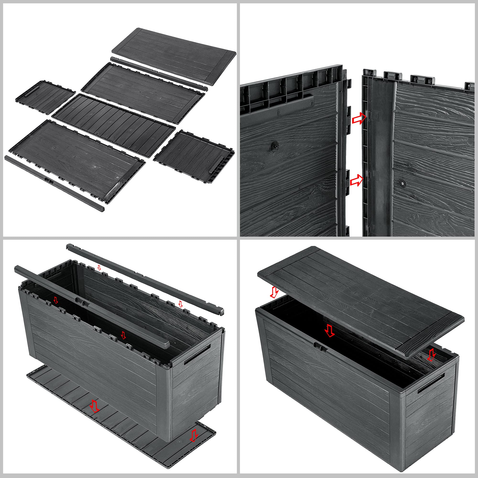 KADAX Coffre de Jardin 280 L Boîte de Rangement Plastique Anthracite