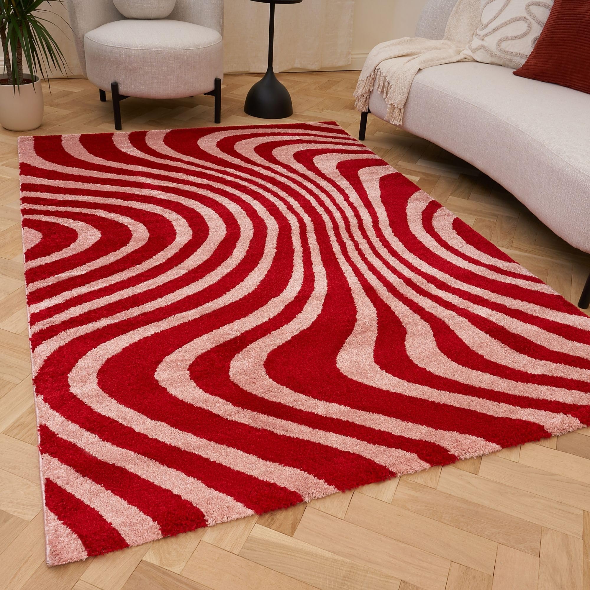 The Rugs Pink Joli Striped Soft & Dense Pile Living Room & Bedroom Rug In | Size: 200Cm X 290Cm