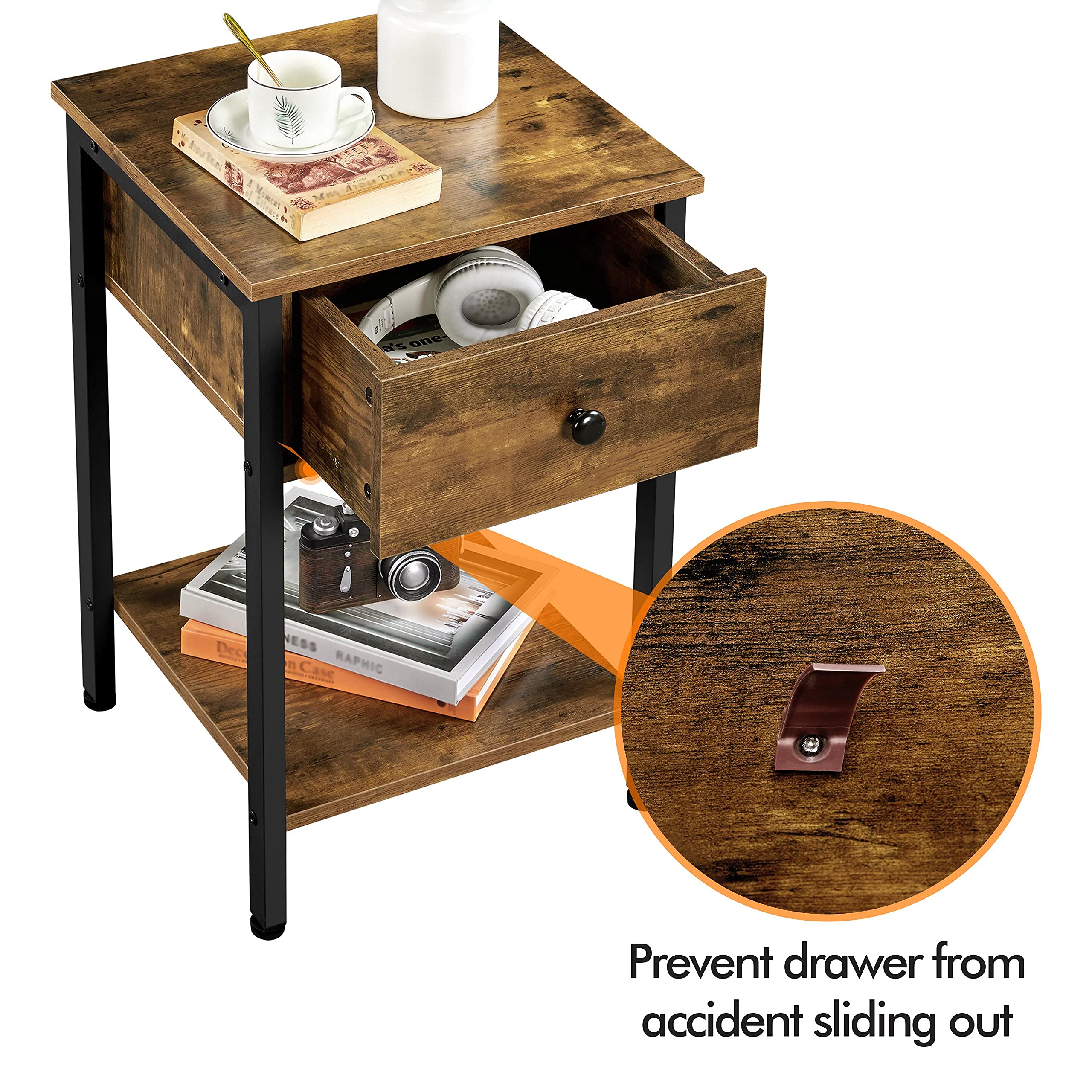 Buy Yaheetech Set of 2 End Tables with Drawer and Open Shelf