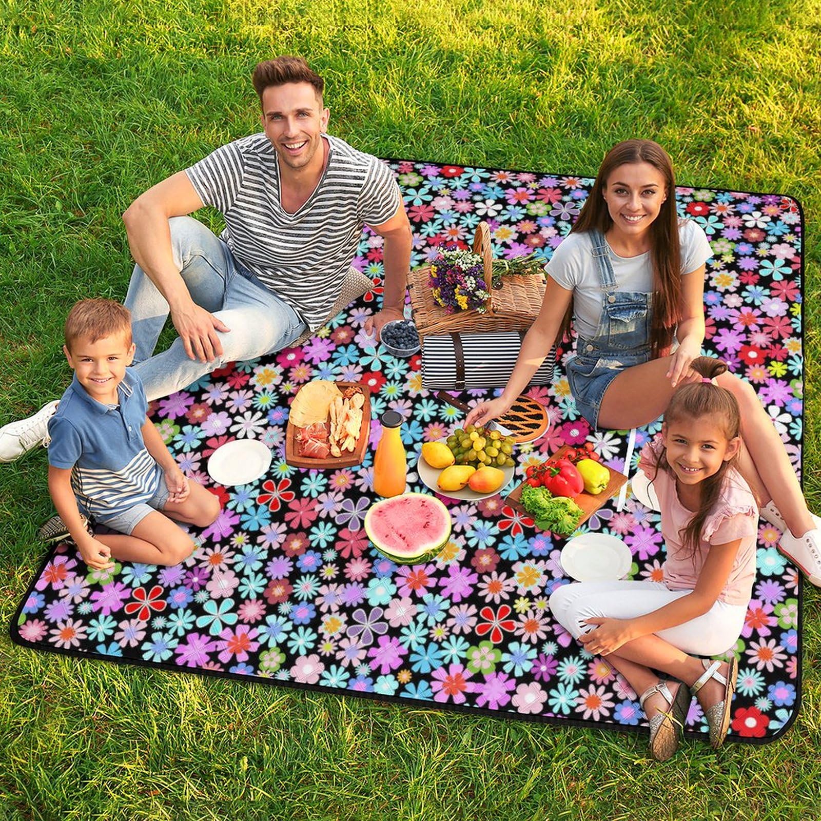 3D Impression Motif De Fleurs Couverture Pique Nique Tapis De Plage Anti Sable Matelas De Plage Tapis Picnic pour Le Voyage, Le Camping, Les Vacances, Etc 200x200cm