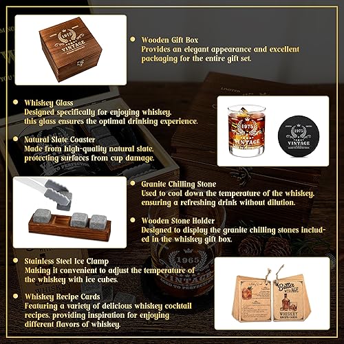 Miniatura 5 de Pagather Regalos de 50 cumpleaños para hombres  Juego de vasos de whisky vintage de 1974, ideas de aniversario de 50 años para él, papá, marido,