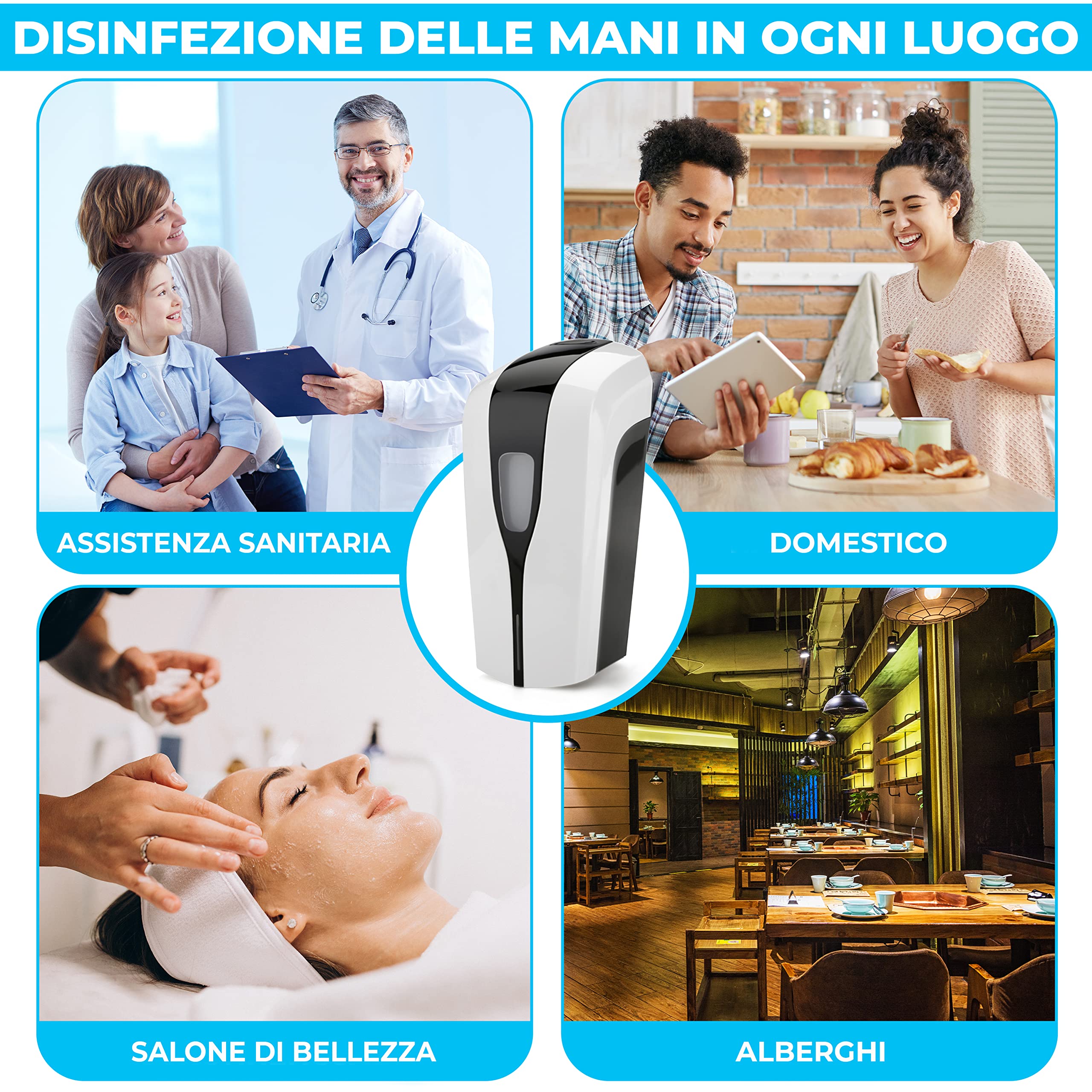 Dispenser di disinfettante automatico con sensore. Dispenser di disinfettante senza contatto con un contenitore di ricarica da 1000 ml.