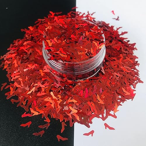 PrettyG LB300 LB300 - Zapatos de tacón alto rojo con forma de lentejuelas holográficas con purpurina - Festival Rave Beauty Maquillaje Face Body