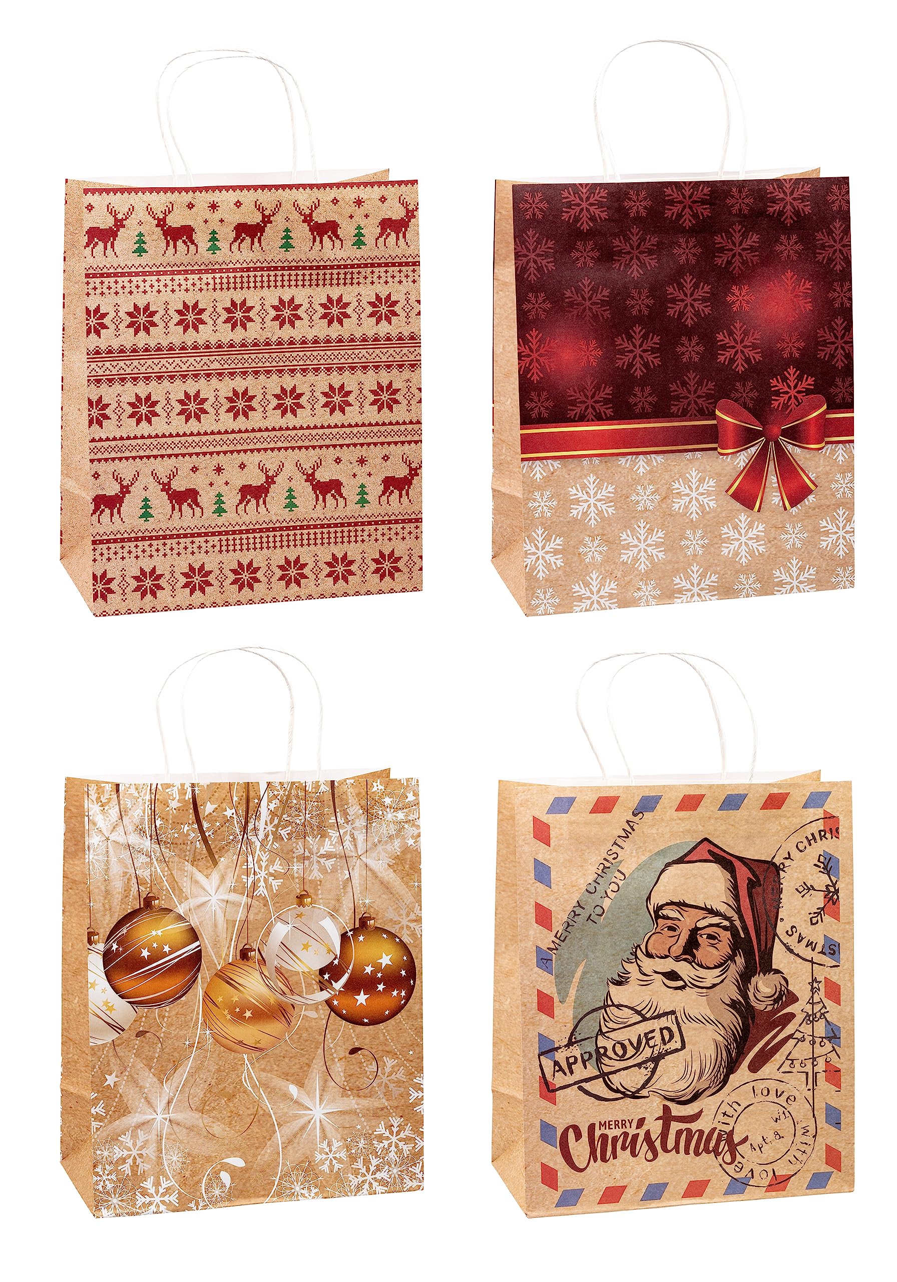 TSI Torebki na prezenty z papieru typu kraft, Boże Narodzenie, opakowanie 12 sztuk, rozmiar: duże (wys. x szer. x gł. 32 x 26 x 13,5 cm), nr art. 88311