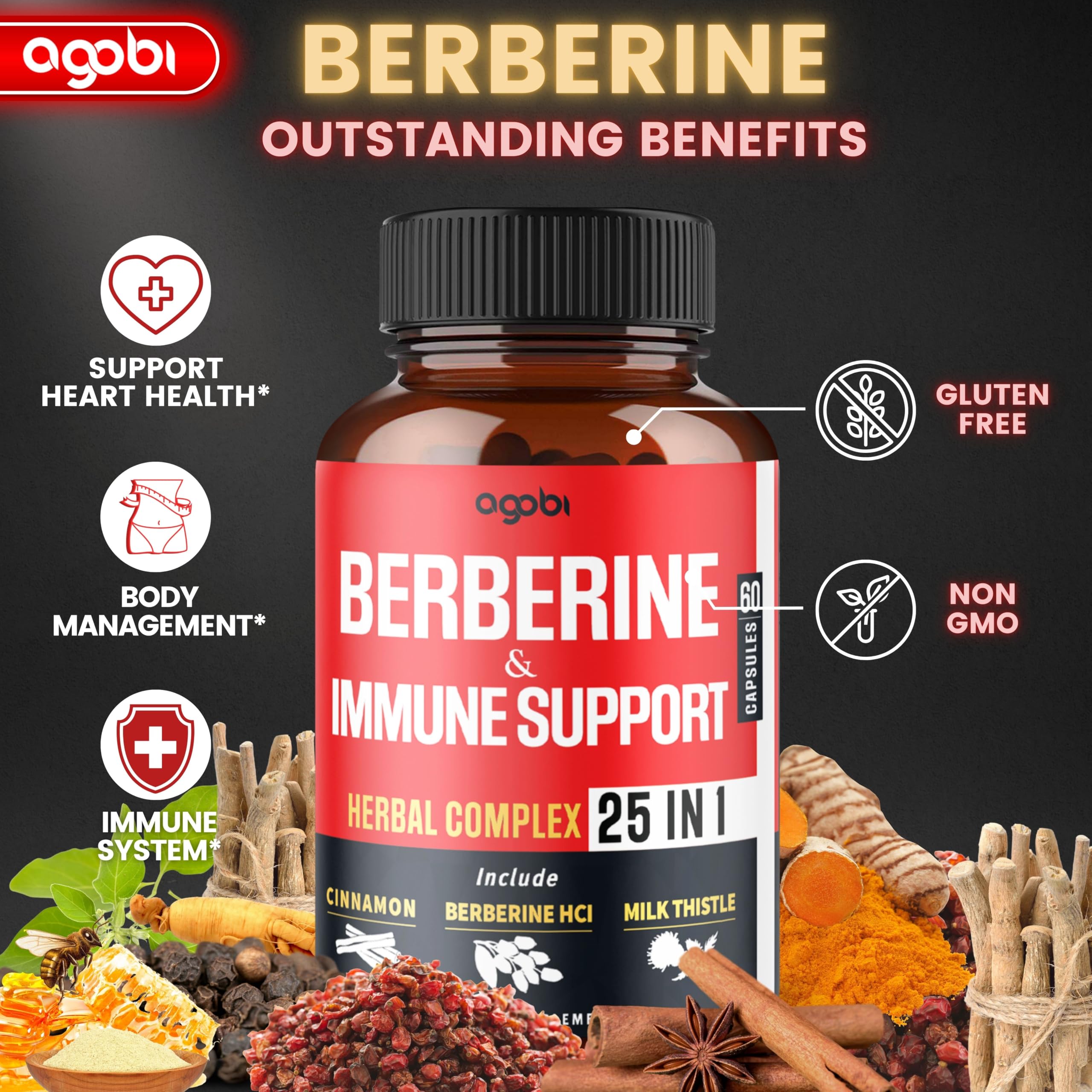 Premium Berberine Supplement with Ceylon, Ashwagandha, Turmeric, Milk Thistle, Elderberry & Black Pepper - Supports Defense System, Cardiovascular & Gastrointestinal - 60 Capsules — Amazon image 3