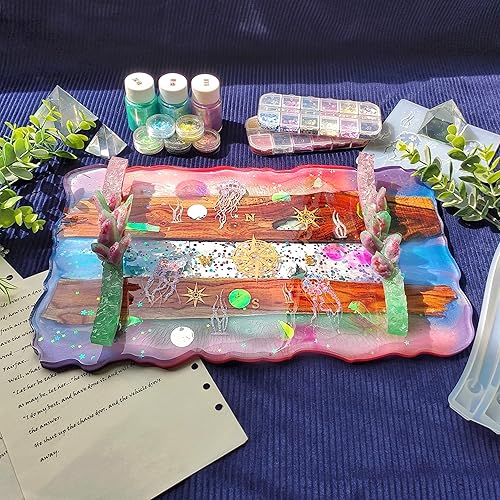 Miniatura 6 de Geode Agate Tray Resin Mold Silicone for Epoxy, Polymer Clay, Platter, Serving Board, with Metal Frame, Round 10.2inch