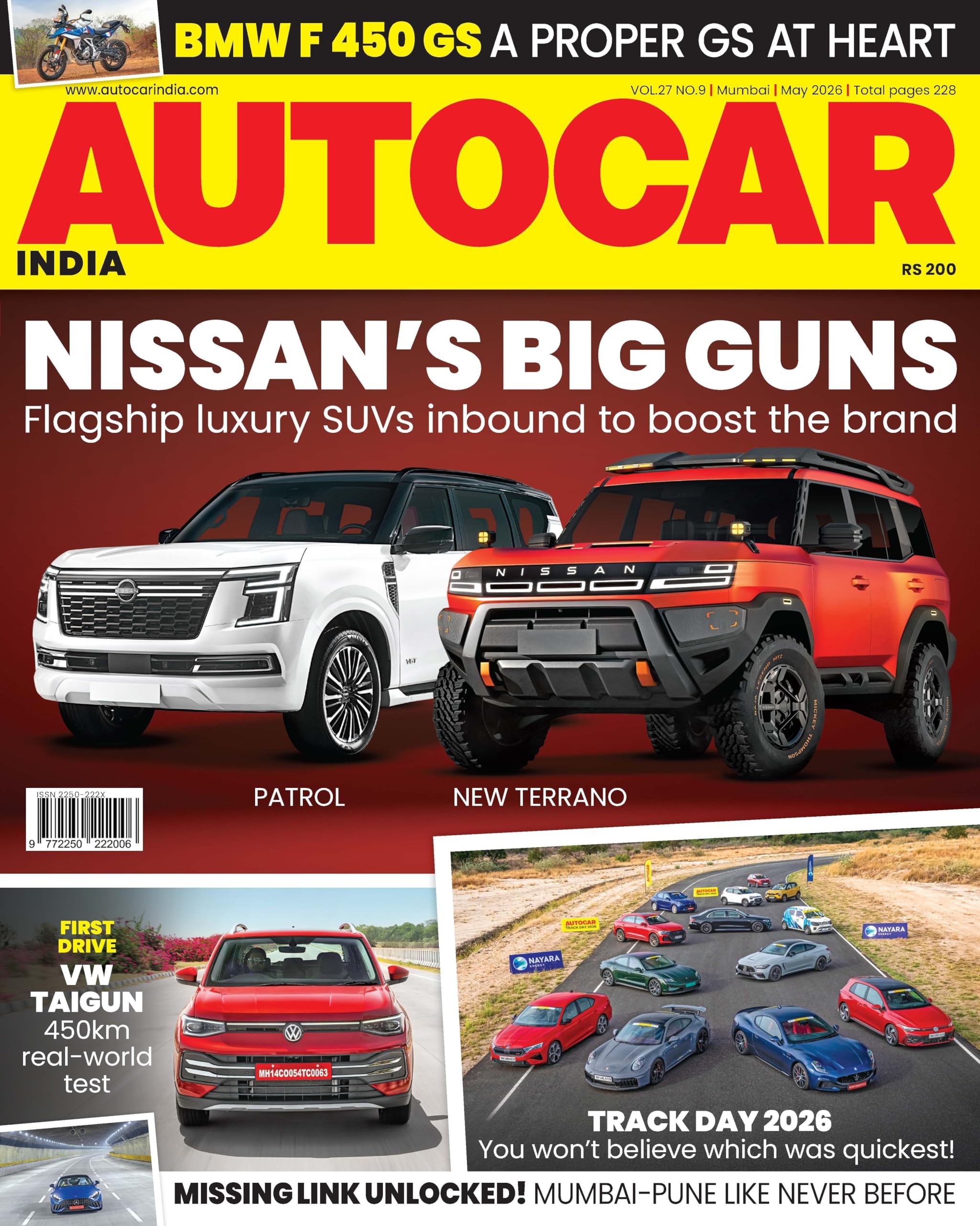 Autocar India May 2026 Magazine | NISSAN'S BIG GUNS Flagship luxury SUVs inbound to boost the brand | TRACK DAY 2026 You won't believe which was quickest! | MISSING LINK UNLOCKED! MUMBAI-PUNE LIKE NEVER BEFORE | BMW F 450 GS A PROPER GS AT HEART