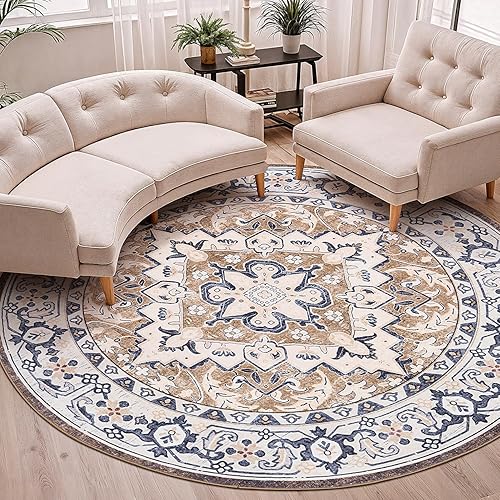 Miniatura 10 de Lofus Alfombras de área de 5 x 7 pies para sala de estar, alfombras lavables para dormitorio, cocina, alfombra bohemia vintage, suave, Vintage Beige