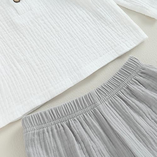 Miniatura 6 de AEEMCEM Conjunto de camiseta de manga larga para bebé niño y niña, ropa de lino y algodón, camiseta y pantalones