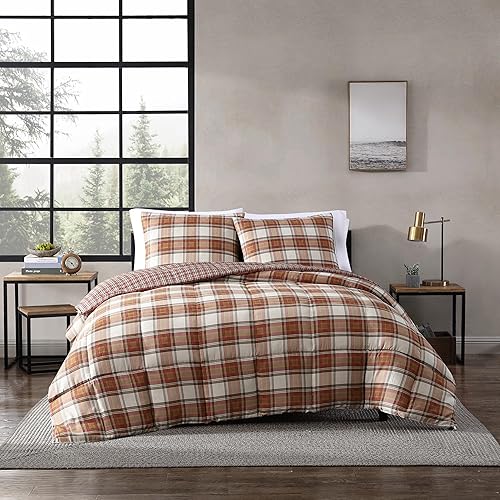 Eddie Bauer - Queen Duvet Cover Set, Reversible Cotton Bedding with Matching Shams, Stylish Luxurious Bedding Set (Edgewood Red, Queen)