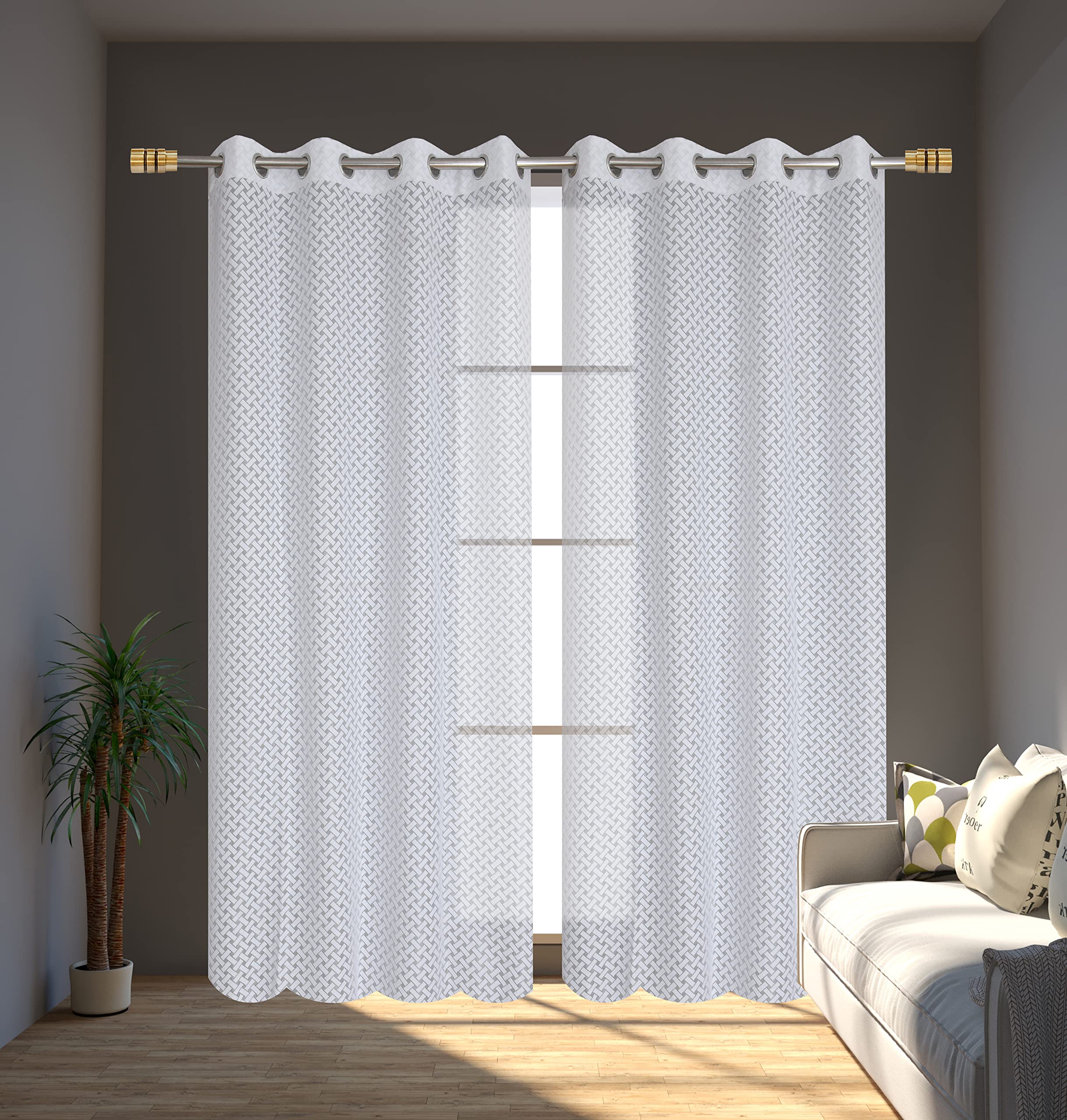 REHAAN Heavy Net Semi-Sheer Transparent Curtain 9 Feet Criss-Cross Pattern for Bed Room Living Room Balcony Office for Long Door White Colour Pack of 2 Pcs